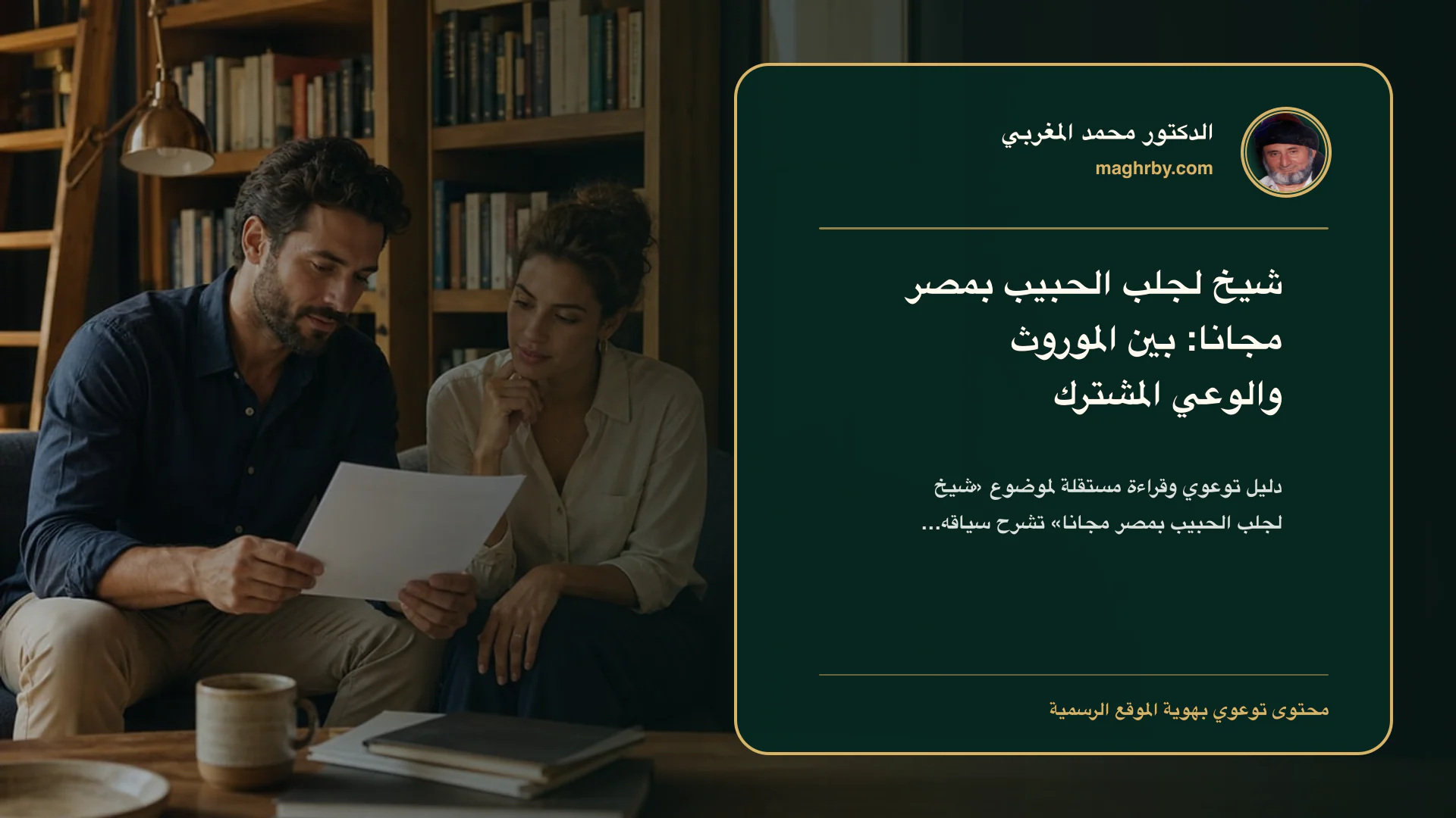 غلاف مقال «شيخ لجلب الحبيب بمصر مجانا: بين الموروث والوعي المشترك» بهوية الدكتور محمد المغربي