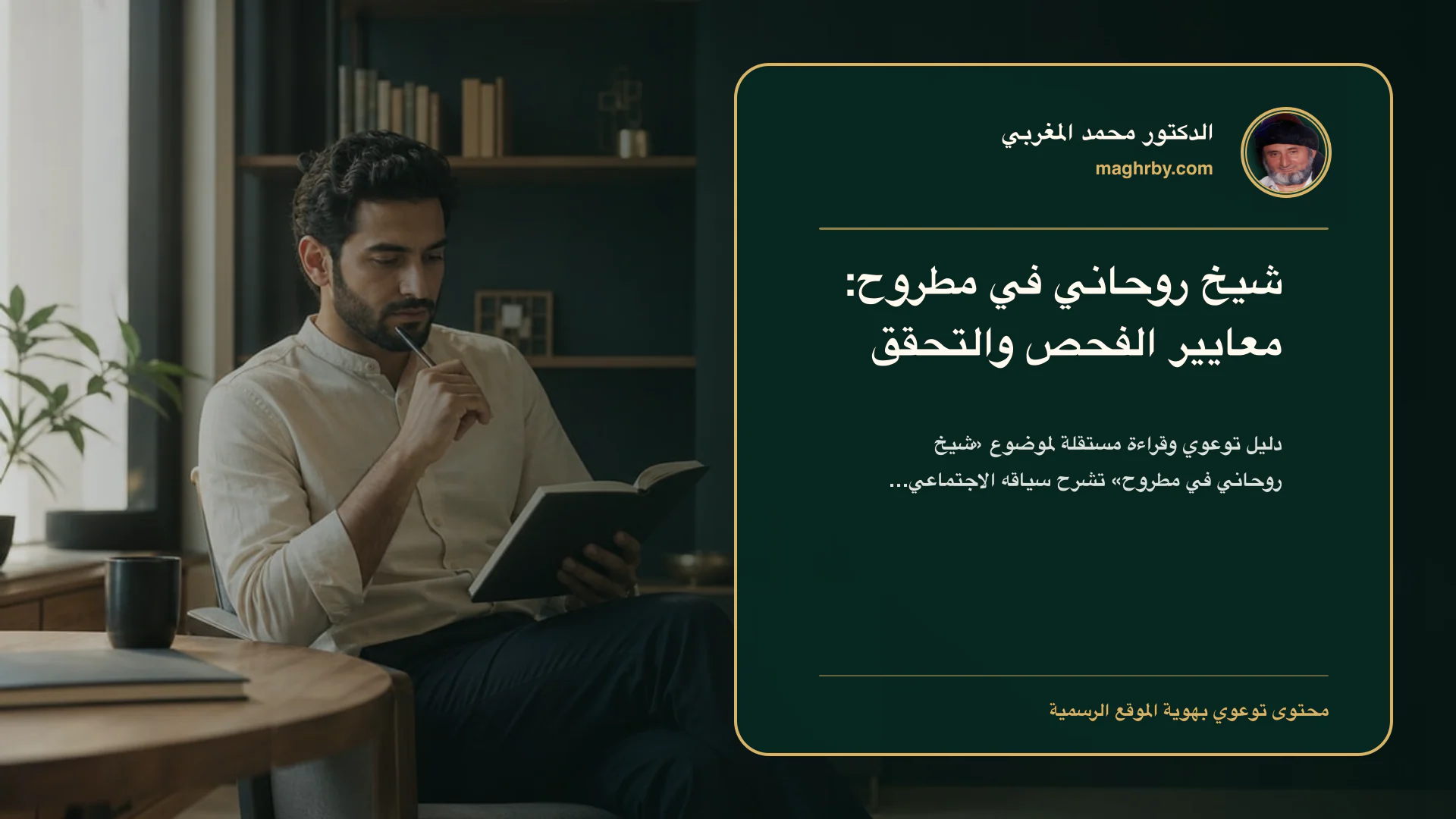 غلاف مقال «شيخ روحاني في مطروح: معايير الفحص والتحقق» بهوية الدكتور محمد المغربي