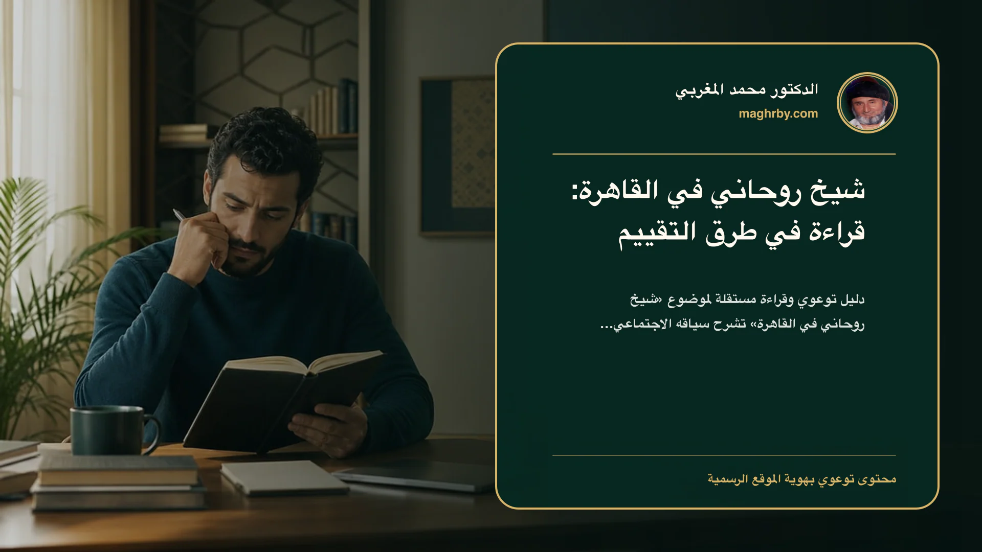 غلاف مقال «شيخ روحاني في القاهرة: قراءة في طرق التقييم» بهوية الدكتور محمد المغربي